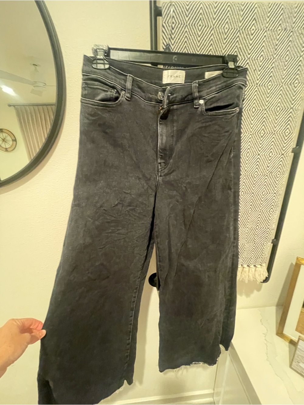 Frame Denim Washed Black Wide-Leg Jeans